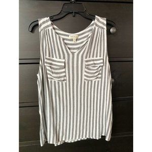 Grey and White Striped Sleeveless Blouse